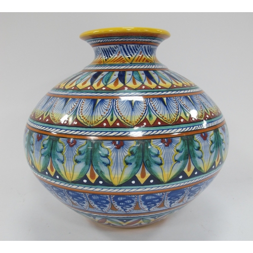 1184 - Italian Majolica Hand Painted Vase 'Dip A Mano Terra Di Siena', featuring bands of snakes, butterfly... 