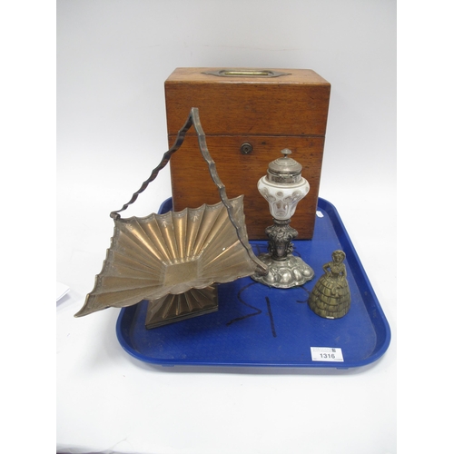 1316 - Plated Basket, Bohemian glass white metal lidded pot, Early XX Century oak box, with brass inset han... 