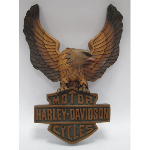 1326 - Harley Davidson Resin Wall Sign featuring an eagle perched upon the company logo, approx 65cm tall.