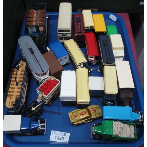 1330 - Corgi Sheffield Buses (x 2) & Trams (x 2), Lledo. Matchbox and others (23):- One Tray.