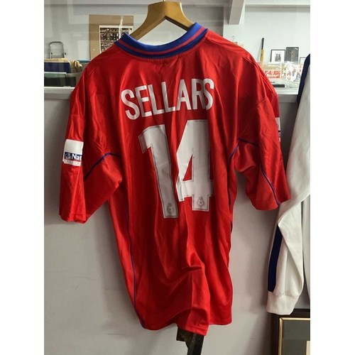 490 - Huddersfield Town Match Worn 'Mitre' Red Away Shirt circa 2000-01, numbered '14' name (Scott) Sellar... 