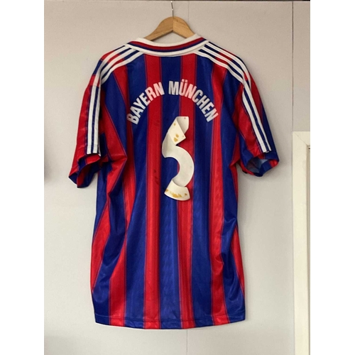495 - Bayern Munich 'Adidas' Red & Blue Striped Home Shirt, circa 1995-97 numbered '3' (loose), bearing 'O... 
