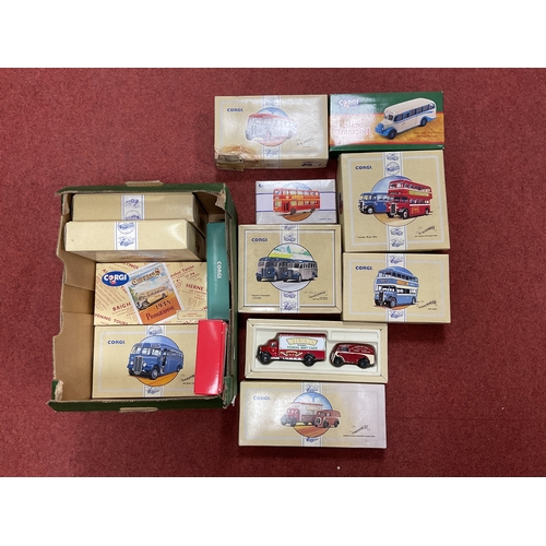 415 - Eighteen Diecast Model Buses by Corgi, including Classic Commercials #97199 The Birkenhead Guy Arab,... 