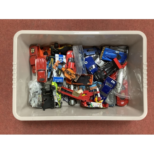 618 - Approximately thirty 1:32 scale slot car plastic bodyshells, sometimes with chassis attached, assort... 