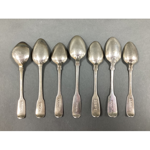 Seven Assorted Hallmarked Silver Fiddle Pattern Teaspoons, monogrammed ...