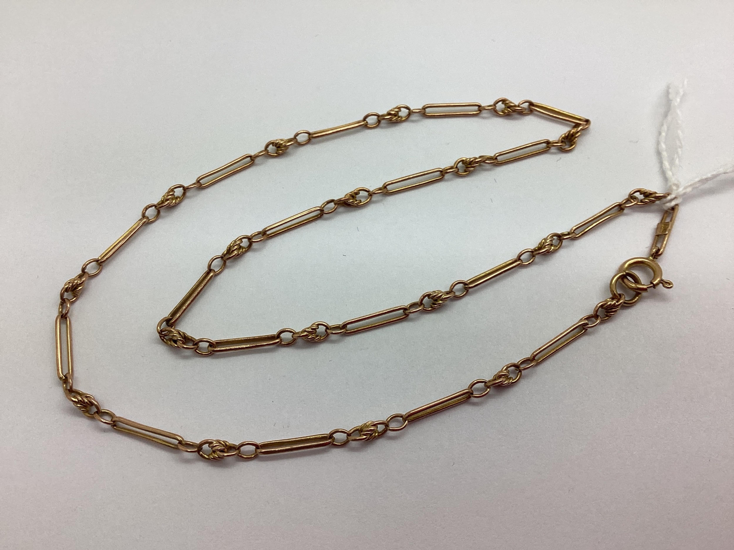 An Antique Dainty Short Chain, fancy link, stamped 
