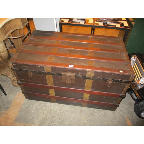 764 - Vintage Wood Banded Trunk, 90x52cm