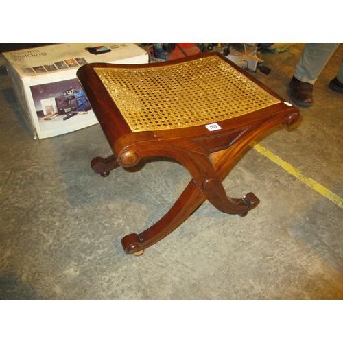 767 - Mahogany and Bergere X Frame Stool