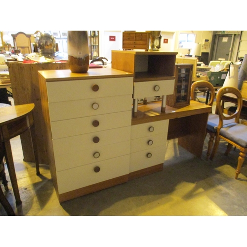 772 - Mid 20th Century Teak and Cream Chest of Drawers, Dressing Table and Bedside Table - DISPOSED, UNSAL... 