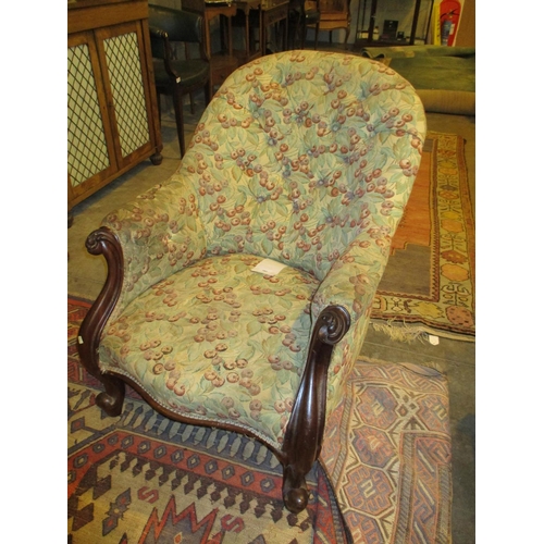 781 - Victorian Mahogany Deep Buttoned Parlour Chair on Cabriole Legs