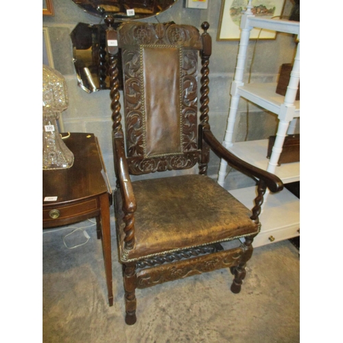 821 - Antique Carved Oak Elbow Chair