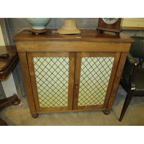 828 - Early 109th Century Rosewood and Brass Grille 2 Door Side Cabinet, 92cm