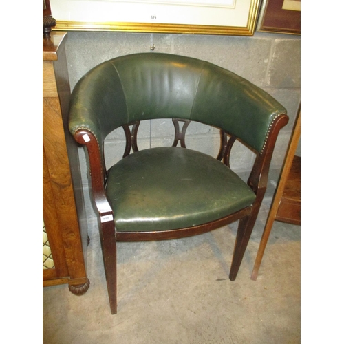 829 - Early 20th Century Mahogany and Green leather Desk Armchair