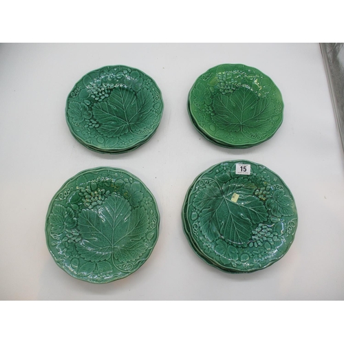 15 - Fourteen Victorian Pottery Leaf Moulded Plates