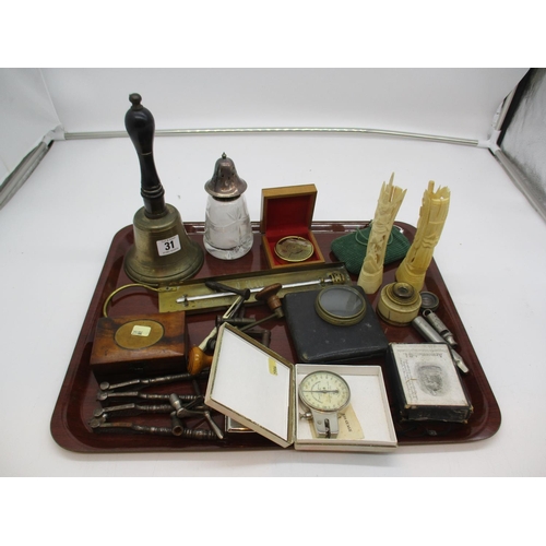 31 - Hand Bell, Clock Keys, Nut Cracks, Thermometer and Collectables