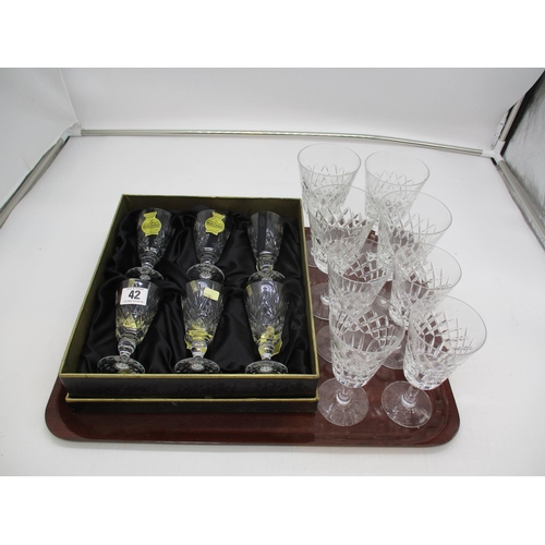 42 - Boxed Set of 6 Webb Corbett Glasses and 2 Sets of 4 Tudor Crystal Wine Glasses