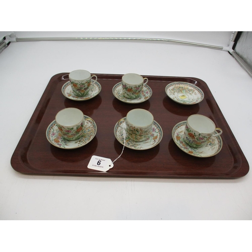 6 - Five Oriental Porcelain Coffee Cups and 5 Saucers