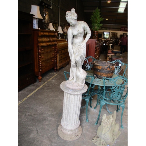 682 - Cast Stone Garden Figure on Pillar, 164cm high