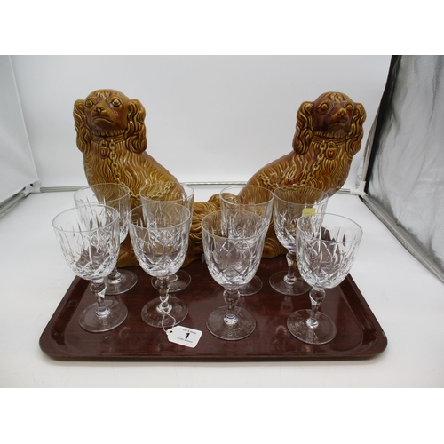 1 - Pair of Wally Dogs and 8 Crystal Wine Glasses