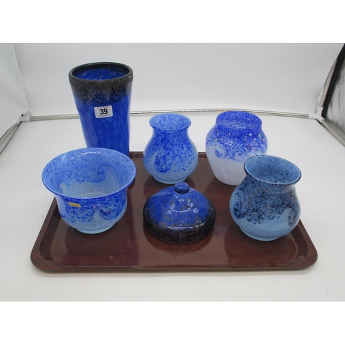 39 - Five Blue Glass Vases