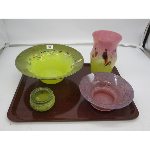 58 - Vasart Glass Dish, 2 Others and a Vase