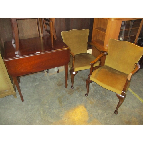 64 - DISPOSED    Mahogany Drop Leaf Pembroke Table and 2 Pairs of Chairs