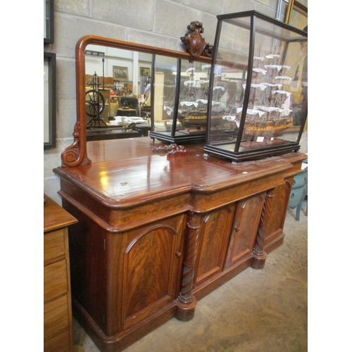 71 - Victorian Mahogany Break Front 4 Door Mirror Back Sideboard, 215cm