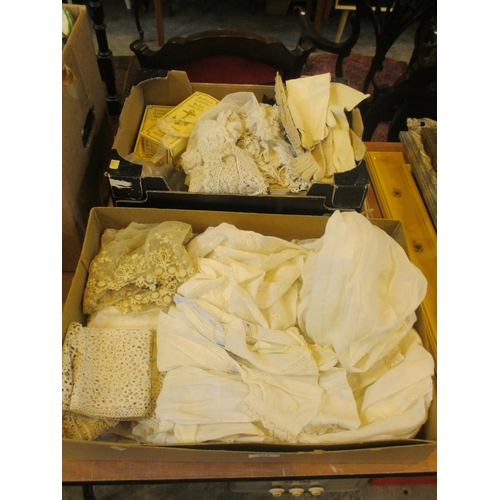 194 - Three Boxes of Lace and Baby Clothes etc