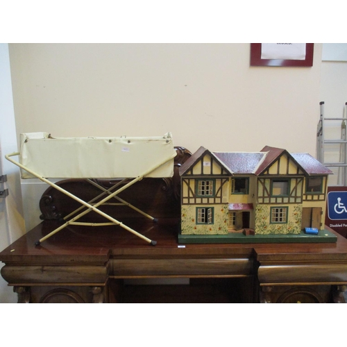 307 - Vintage Dolls House with Furnishings and a Dolls Crib
