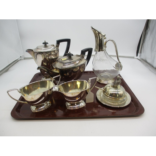 38 - Silver Plated 4 Piece Tea Service, Butter Dish and a Wine Jug