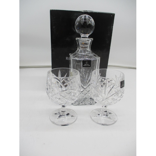 58 - Royal Doulton Crystal Decanter and Pair of Brandy Goblets