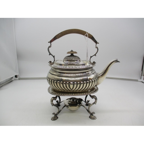 308 - Silver Spirit Kettle on Stand having Half Gadrooned Decoration, approx 37oz total