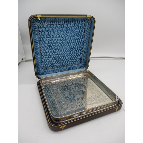 380 - Cased Silver Gallery Tray, Presentation Engraved, Sheffield 1885, approx 29oz