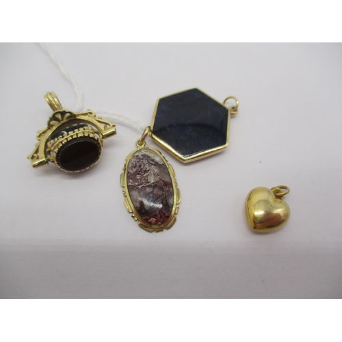 508 - 9ct Gold and Blue John Pendant, 9ct Gold and Blue Stone Pendant, 9ct Gold Heart Pendant and a 9ct Go... 