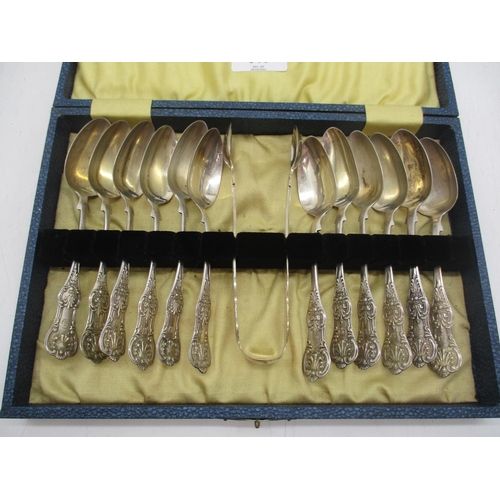 510 - Cased Set of 12 Victorian Scottish Silver Tea Spoon and Tongs, Glasgow 1854