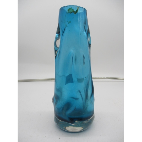 536 - Whitefrairs Teal Glass Knobbly Vase, 24cm