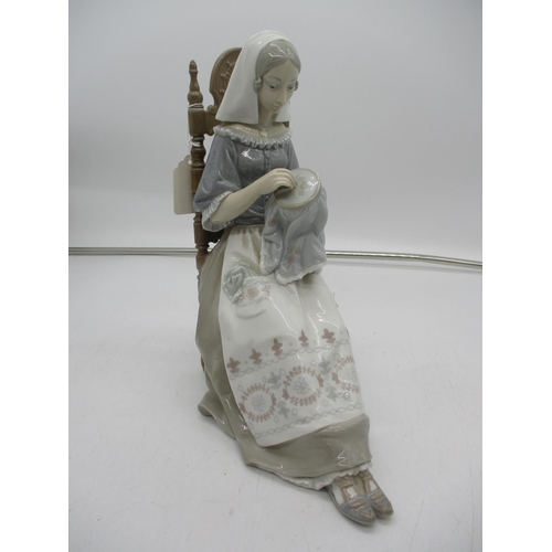 538 - Lladro Figure of a Seated Woman Sewing, No V14, 28cm