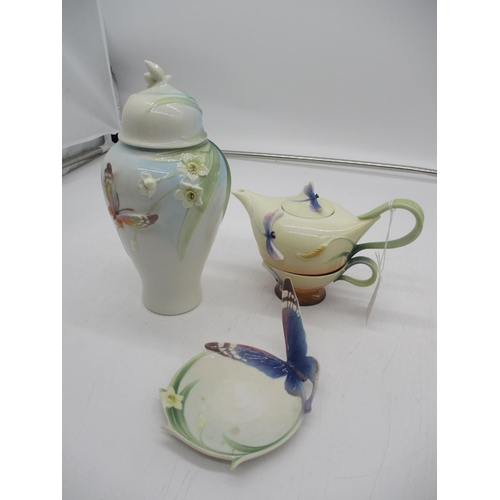 551 - Franz Porcelain Lidded Vase, Tea Pot with Cup and a Dish