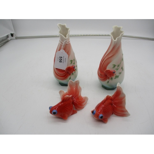 556 - Pair of Franz Porcelain Carp Vases and Condiments