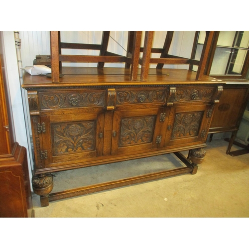 616 - Jacobean Style Carved Oak Sideboard, 148cm