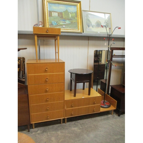 625 - Mid 20th Century Oak Dressing Table, Tall Chest and Bedside Table