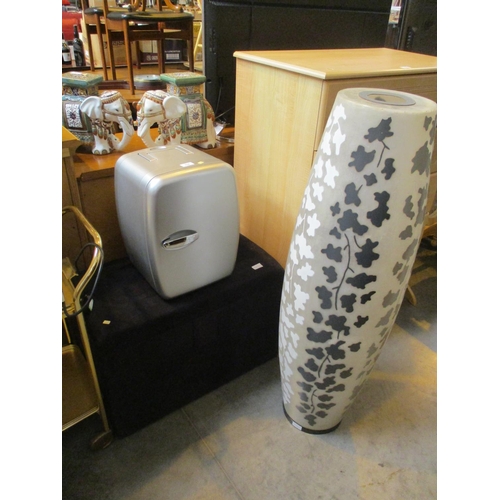 634 - Ottoman, Table Top Fridge and a Floor Lamp