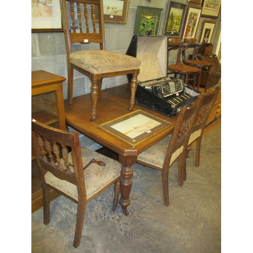 776 - Victorian Oak Extending Dining Table with Leaf, Handle and 4 Chairs