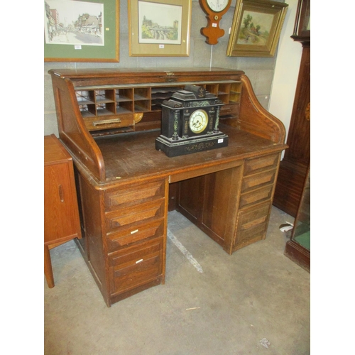 784 - Early 20th Century Oak Double Pedestal Roll Top Desk, 127cm