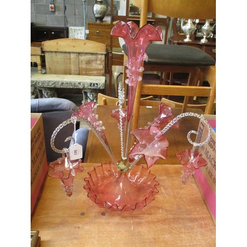 563 - Victorian Ruby and Clear Glass 4 Tube and Basket Epergne