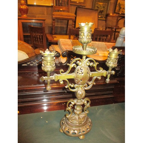 173 - Victorian Spelter Figure Faneuse after Moreau, and a Brass Candelabra