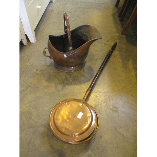 136 - Victorian Copper Coal Helmet and Bed Warmer