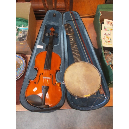 177 - Viosonic Violin with Bow and Case and a Banjo