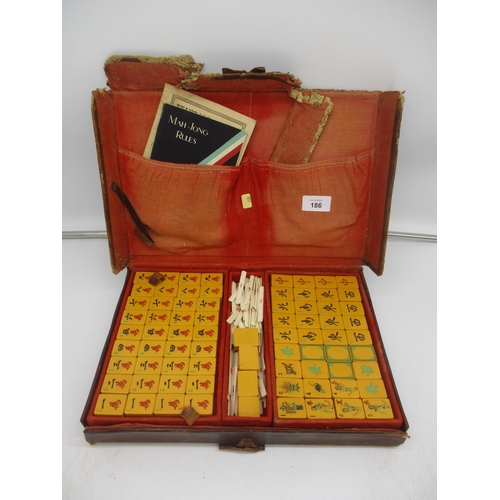 186 - Leather Cased Mah Jong Set and Wooden Stands