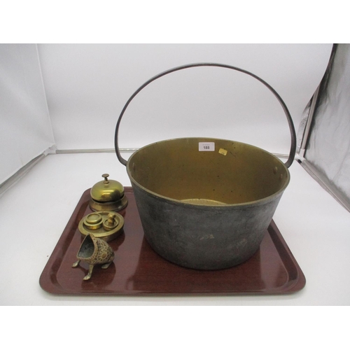 188 - Brass Jam Pan, Counter Bell, Weights and Frog Ash Dish